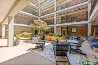 Resident courtyard offers a comfortable outdoor gathering space.