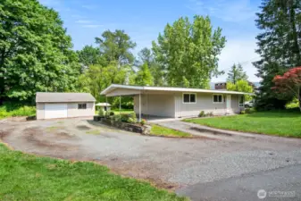 RV parking and detached garage with shop space