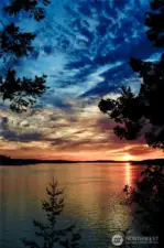 Sunset down the Guemes Channel towards other San Juans.