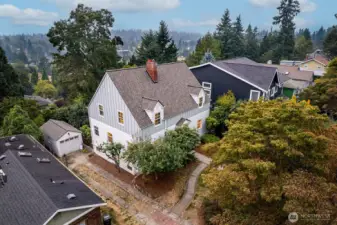 Arial view of this large lot perched on the Wedegewood Ridge overlooking the valley and city.