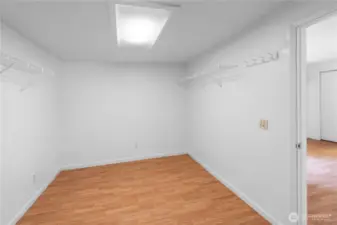 The large walk in closet makes a great storage space, and has access from both the bonus room and the great room.