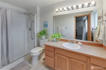 The primary bedroom's private bathroom.