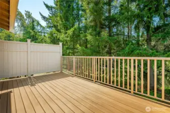 Large composite deck on the back of home.