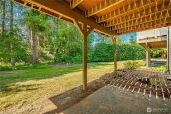 Patio off the lower level in the backyard.