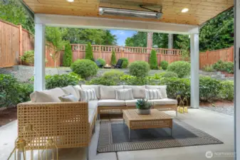 There's a large wall of windows looking out to the covered, heated patio.