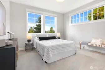 There are four bedrooms on the upper level.