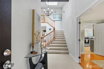 The grand entryway sets the tone for the home.