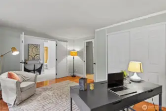 This flex room can be a bedroom or a convenient office with french doors.