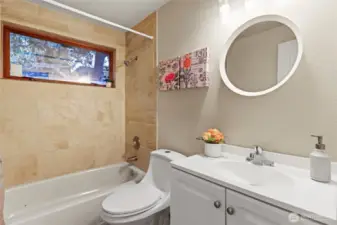 The main floor bathroom has plenty of space.