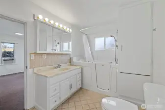 Bathroom- View from entry through Kitchen