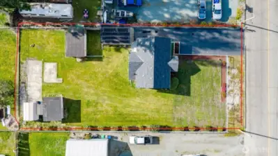 Drone footage- straight above property. Red lines are for reference only.