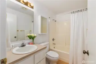 This home has two full bathrooms. This bathroom can be shared by two of the bedrooms.