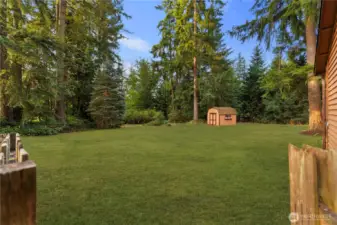 Large shed to hold all your favorite yard toys. Grass enhanced.