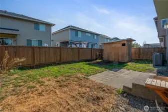 Large patio and storage shed