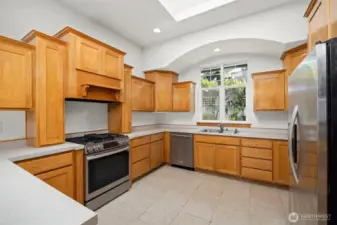 The window above the kitchen sink looks out toward the east.