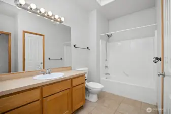 The full bath is near the 2nd bedroom and the office at the front of the unit.