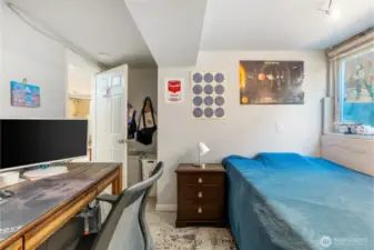 One of two bedrooms in the basement.