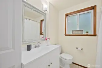Bathroom with new cabinets and sink