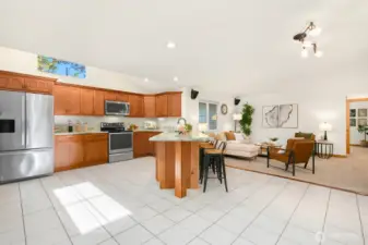 Chef's kitchen with slab counters.