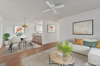 Dining room off of kitchen (digitlly staged)