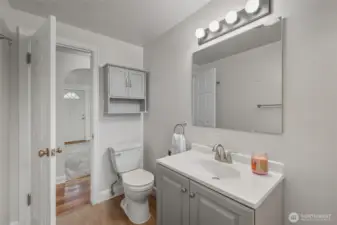 Main home bathroom. New vanity and flooring