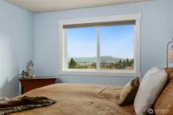 Expansive views towards cascades from bedroom upstairs.