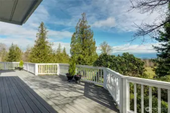Expansive deck area overlooking the rear yard, lush landscaping and majestic views.