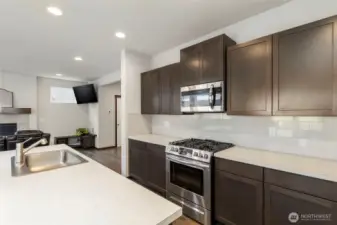 Gas stove with so much cabinet space!