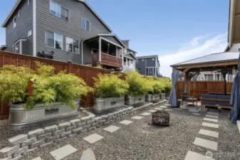 Raised planters with bamboo
