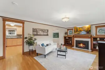 Living room with gas fireplace.