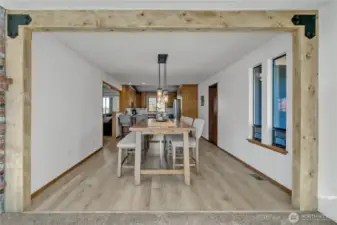 The dining room has been beautifully updated with new laminate hardwood flooring throughout.