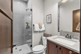 Beautiful tile work in bathroom.
