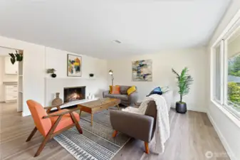 Big fireplace and new windows throughout