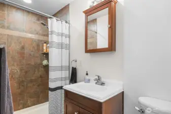 Primary 3/4 Bath with fresh paint and walk in shower for accessibility
