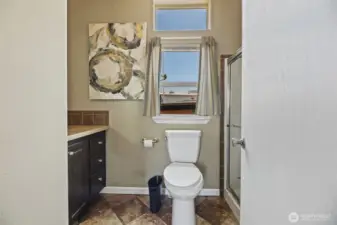 Bathroom w/large Shower including bathing bench