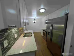 newer counters, backsplash & refridgerator