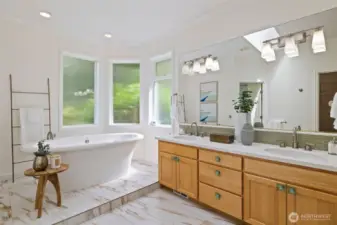 Primary bathroom with dual vanity