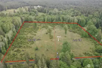 Showing both lots with well location. Well was installed by Arcadia and produces 17 gpm