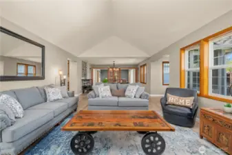 From here you can see across the living room, dining room and into the family room