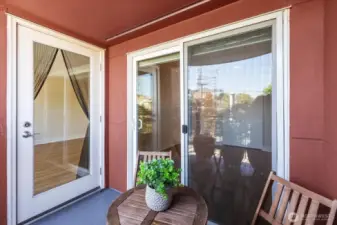 Bedroom and living room open onto deck.