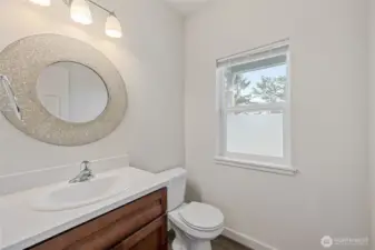 Downstairs powder room at entry