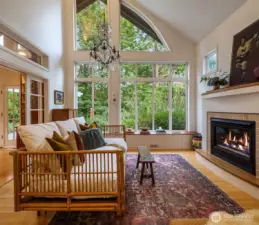 The gas fireplace makes the space as cozy in winter as it is beautiful in summer.