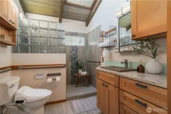 It's primary bath is gracious with a walk in shower & large walk in closet.