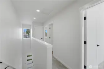 Upstairs hallway with clean finishes and efficient layout