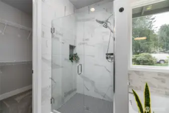 Primary bath tiled walk-in shower