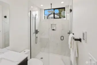 Private Suite Bath with Luxury Shower with Handheld, Rain Head and Built-In Shelf