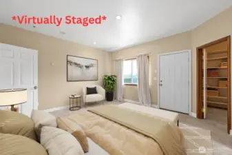 *Virtually Staged* Primary bath with door to private deck