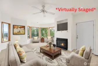 *Virtually Staged* Spcious living room with gas fireplace