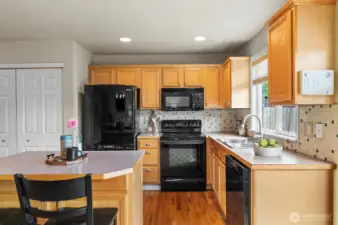 Kitchen with eating space and island with extra storage