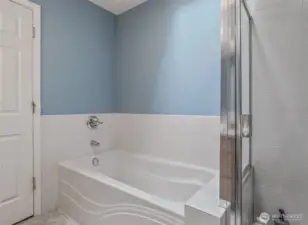Soaking tub in primary bath.  What a luxury.